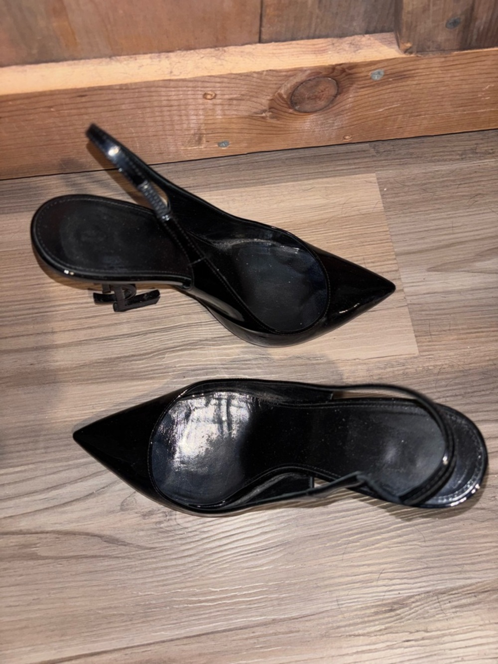 Saint Laurent Black Patent YSL Logo Heel Slingbacks 37.5 - Picture 4 of 10